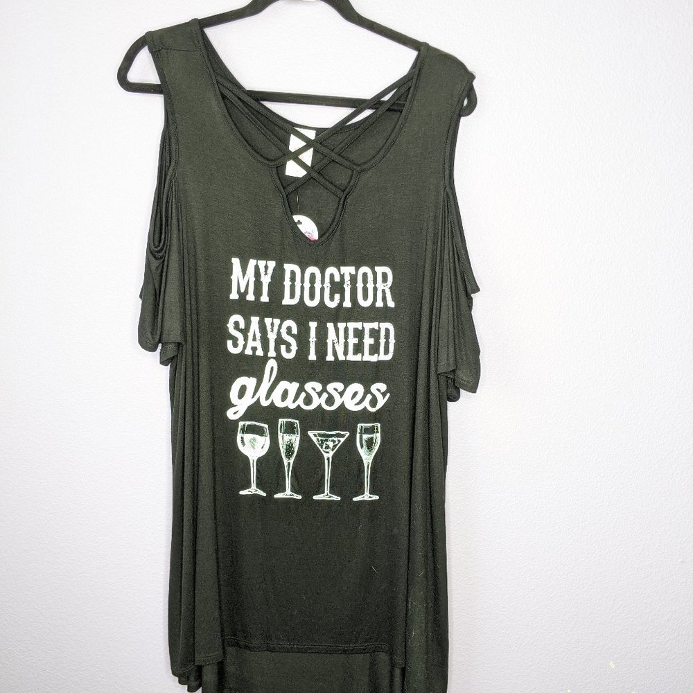 Cold Shoulder Shirt, Black, Sz 3XL